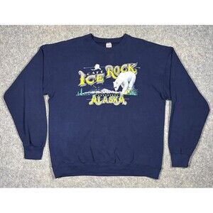 Vintage Anchorage Alaska Crewneck Sweatshirt Adult XL Blue ‘Ice Rock Cafe’